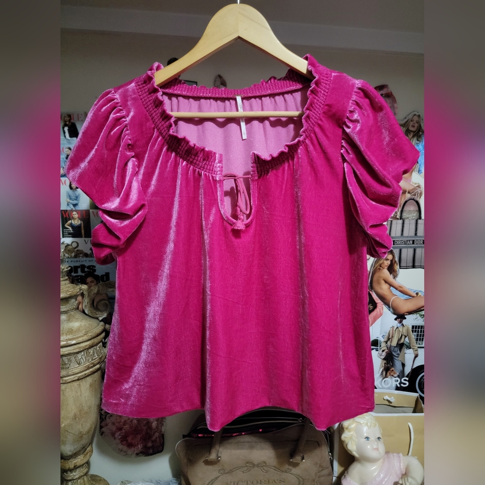 Free People Terese Pink Velvet Top